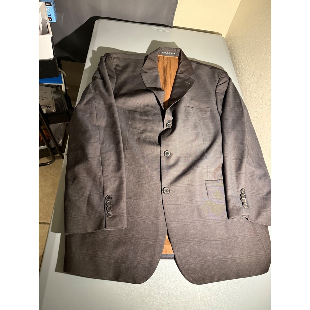 Hugo Boss Scorcese Movie US Silk Wool Blazer Brown Glen Plaid 3 Button Coat